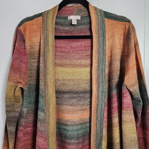 Vintage White Stag Boho Layered Open Cardigan Duster Ombre Knit Autumn Large - Picture 2 of 7